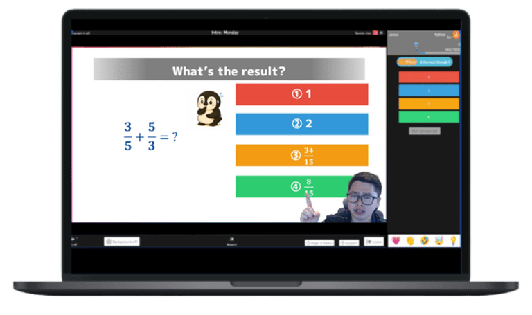 Student participating in a live online math class for kids